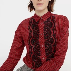 J. Crew Holiday Tartan Plaid Embellished Boy Shirt